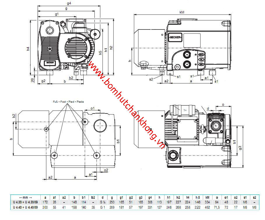bom hut chan khong vong dau becker model u4.20