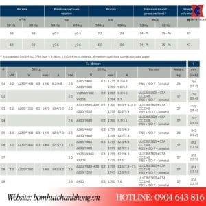 Thông số kỹ thuật bơm chân không DVT3.60