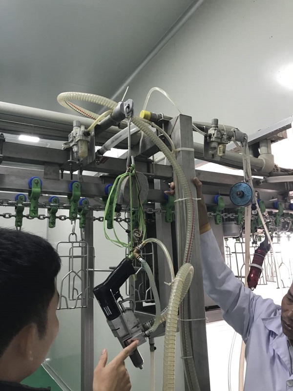 Công đoạn hút phổi gia cầm bằng chân không