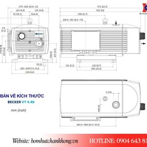Bản vẽ kích thước của bơm chân không Becker VT4.40