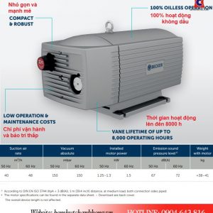 Thông số kỹ thuật của bơm chân không Becker VT4.40