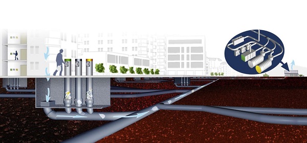 cau tao he thong thu gom rac thai dung bom chan khong