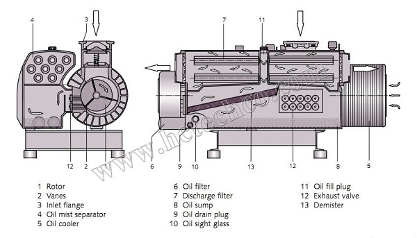 Cấu tạo bơm hút chân không vòng dầu hệ thống định hình khay nhựa