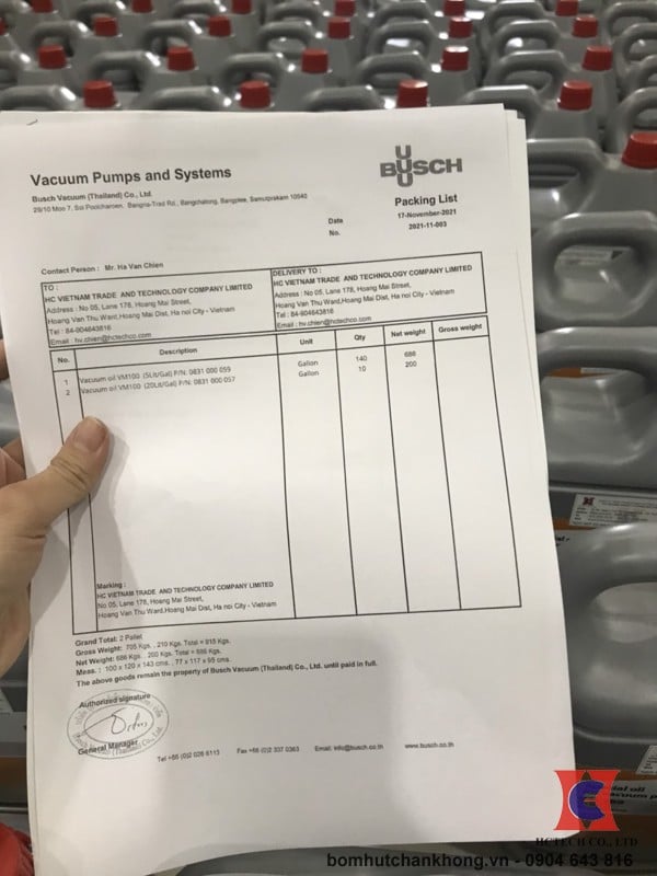 Chứng nhận Co-CQ của dầu chân không Busch VM100