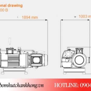 Kích thước của máy bơm hút chân không Busch 1000B