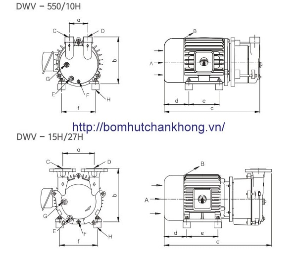 Thông số bản vẽ của bơm chân không vòng nước 1 cấp Doovac