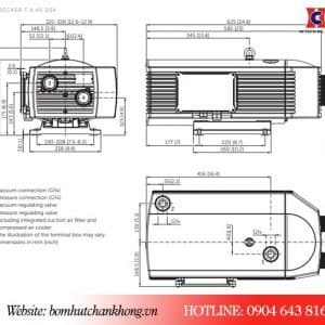 Bản vẽ kích thước của máy bơm Becker T4.40 DSK