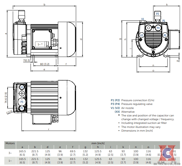 Bản vẽ kích thước của máy nén áp suất thấp Becker DT4.4
