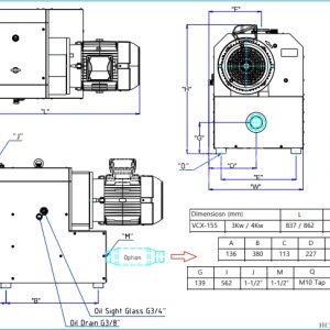 Bản vẽ kích thước của bơm chân không Wonvac VCX-155