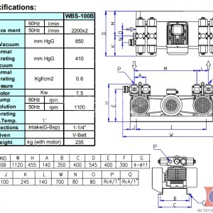 Thông số kỹ thuật bơm chân không WBS 100B