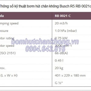 thong so ky thuat bom hut chan khong busch rb 0021c