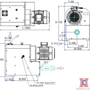 Kích thước bơm hút chân không Wonchang VCX 405