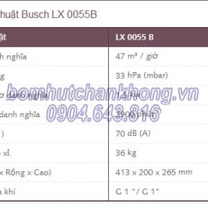 thong so bom hut chan khong vong nuoc busch lx 0055b