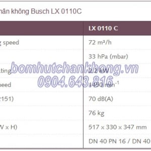 thong so bom hut chan khong vong nuoc busch lx 0110c