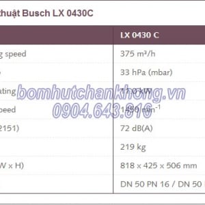 thong so bom hut chan khong vong nuoc busch lx 0430c