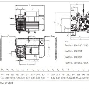 Bản vẽ kích thước của bơm Leybold SV25b