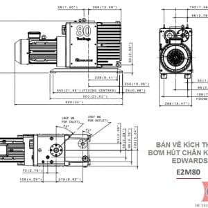 Bản vẽ kích thước của máy bơm chân không E2M 80