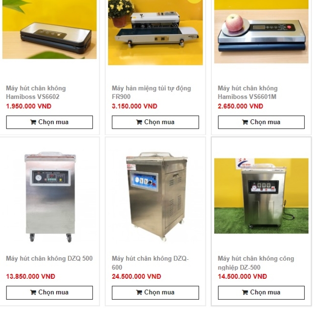 Sản phẩm máy hút chân không trên trang web của siêu thị Hải Minh Đà Nẵng