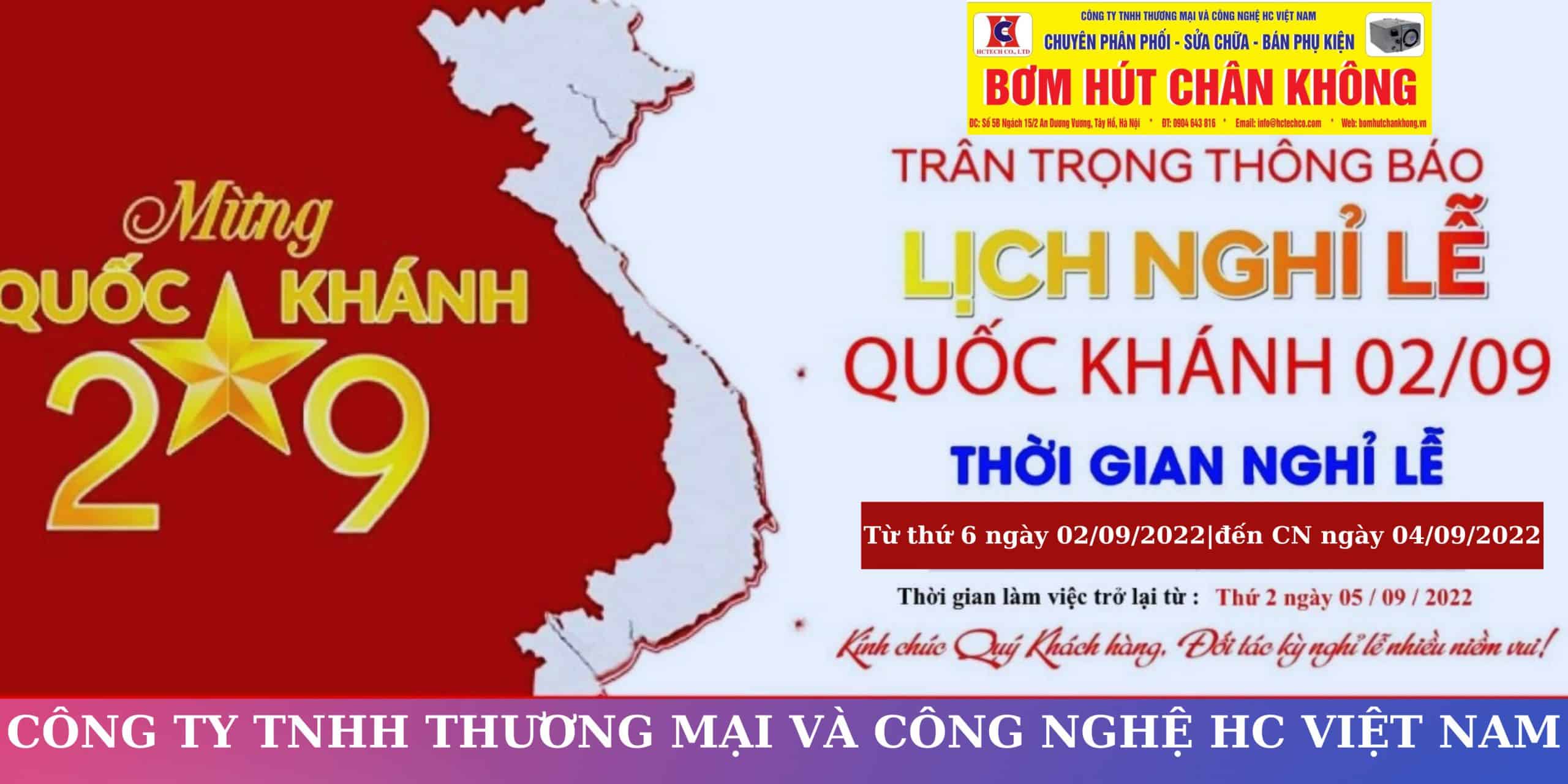 CÔNG TY TNHH TM VÀ CN HC VIỆT NAM THÔNG BÁO LỊCH NGHỈ LỄ QUỐC KHÁNH 2/9/2022