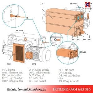 Một số bộ phận cấu tạo của bơm Busch RA 0520A