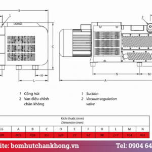 Bản vẽ cấu tạo và kích thước của bơm hút chân không khô GEV GS 100