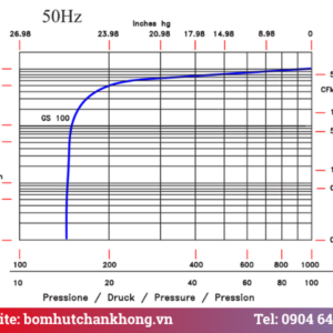 Biểu đồ đường cong tuyến tính hoạt động của bơm khô GS 100 tại 50Hz và 60Hz